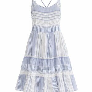 Entro Blue & White Striped Tiered Sundress Boho Mini Dress Size M
